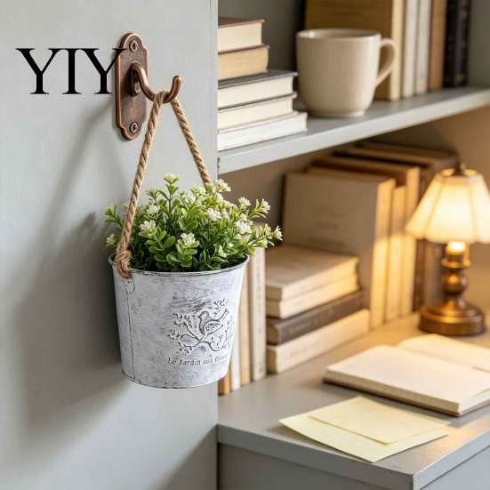 Balcony Hanging Planter Vintage Iron Wall Planter, Rustic Bird Metal Flower Pot with Rope, Vase Small Bucket for Garden Patio Decor, Gift Gardening