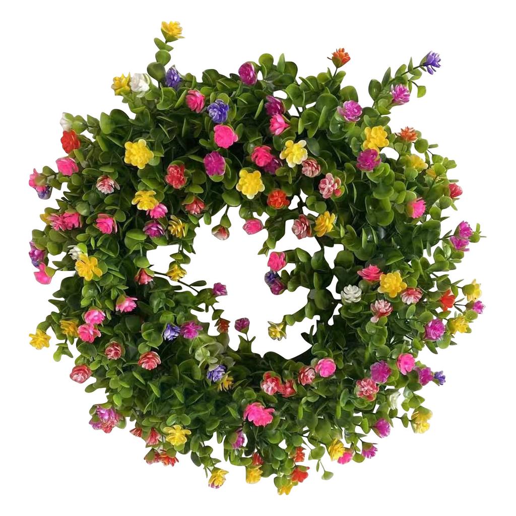 50cm Artificial Wildflower Wreath Handmade Colorful Spring Summer Floral Garland Background Wall Window Front Door Wedding Decor