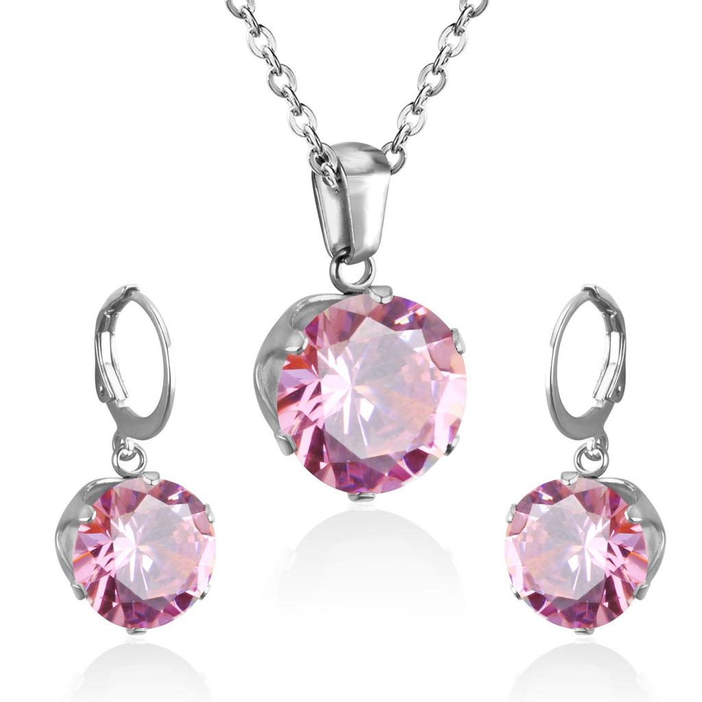 Titanium Steel Round Crystal Rhinestone Necklace And Earrings Set Fashion Jewelry Two Piece
