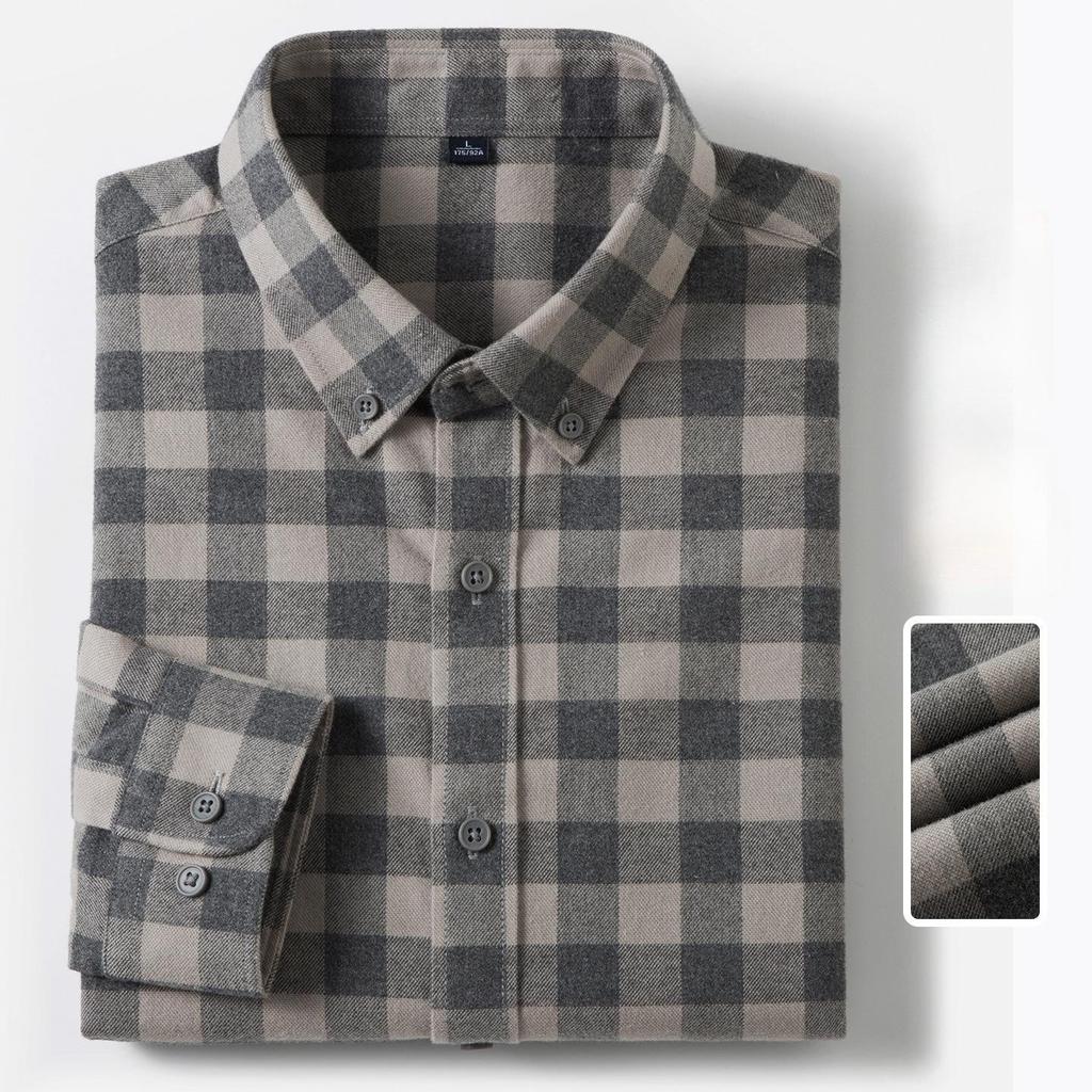 New In Shirt Plaid 100%cotton Brushed Long Sleeve Shirts for Men Slim Fit Casual Tops Hight Quality Designer Vintage Clothes