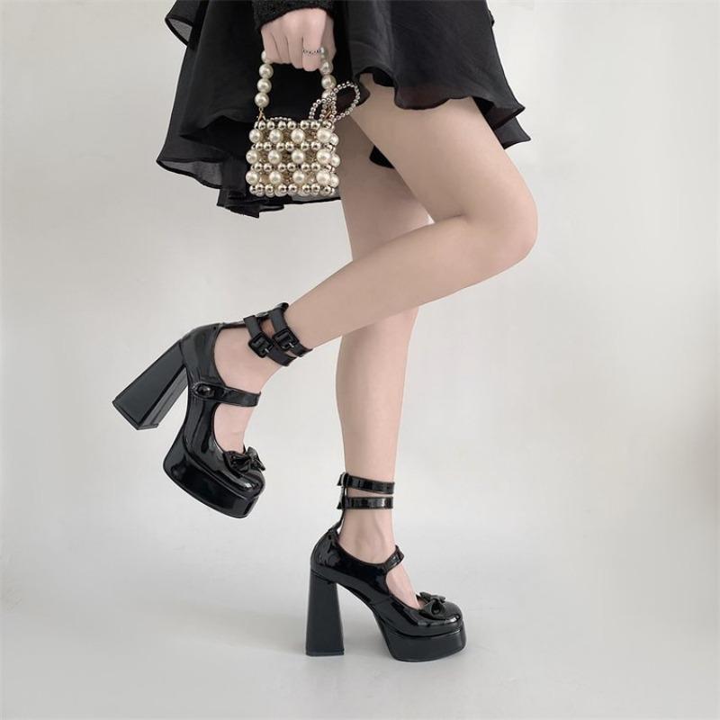 Damen Super High Heel Schuhe Herbst Neu Quadratische Spitze Flacher Ausschnitt Schmetterlingsknoten Dicke Sohlen Rutschfest Dicke Absätze Schuhe