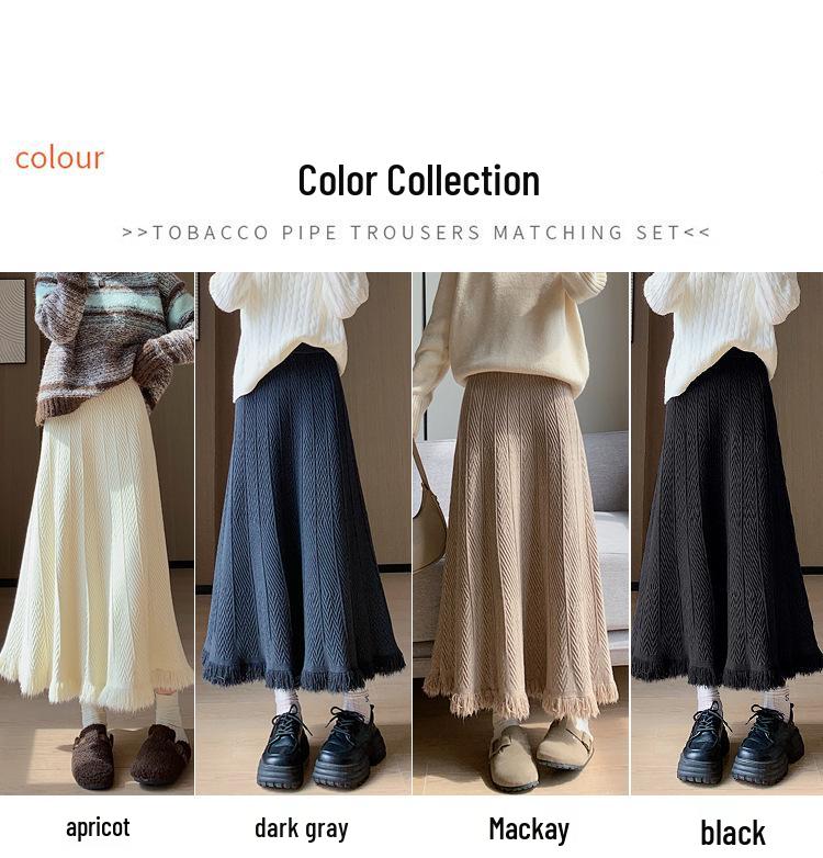 2025 Autumn/Winter High-Waisted Knit Pleated A-Line Skirt: Korean Style, Versatile, Casual, and Elegant.