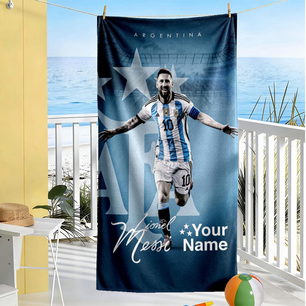 Football Messi Customize Your Name Beach Towel Quick-Dry Soft Microfiber Suitable for Sports Travel Swimming Yoga Bathroom Beach And Pool