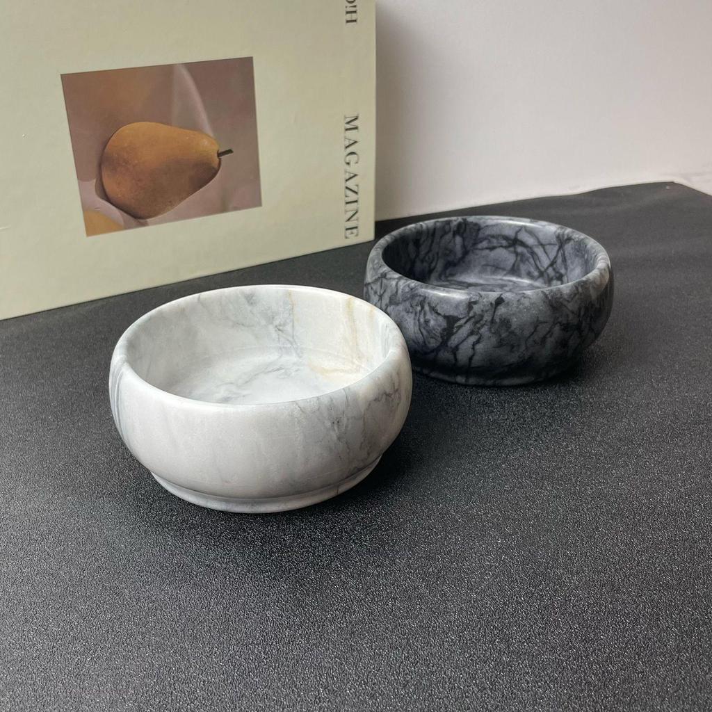 Nordic Style Natural Marble Pet Bowl - Simple Round Food Dish for Dogs and Cats
