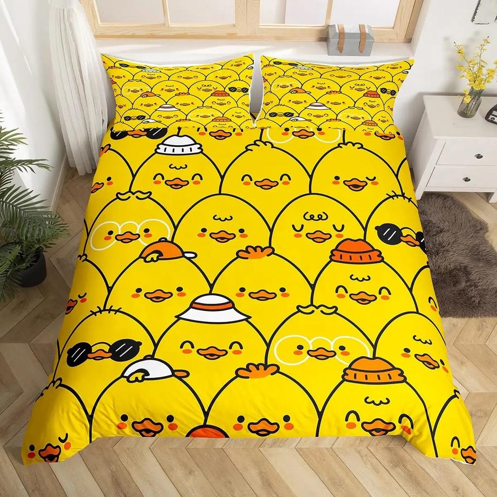 Colorful Duck Bedding Set Kids Cartoon Ducks Duvet Cover Graffiti Rustic Animal Comforter Cover Farmhouse Animal Quilt Cover