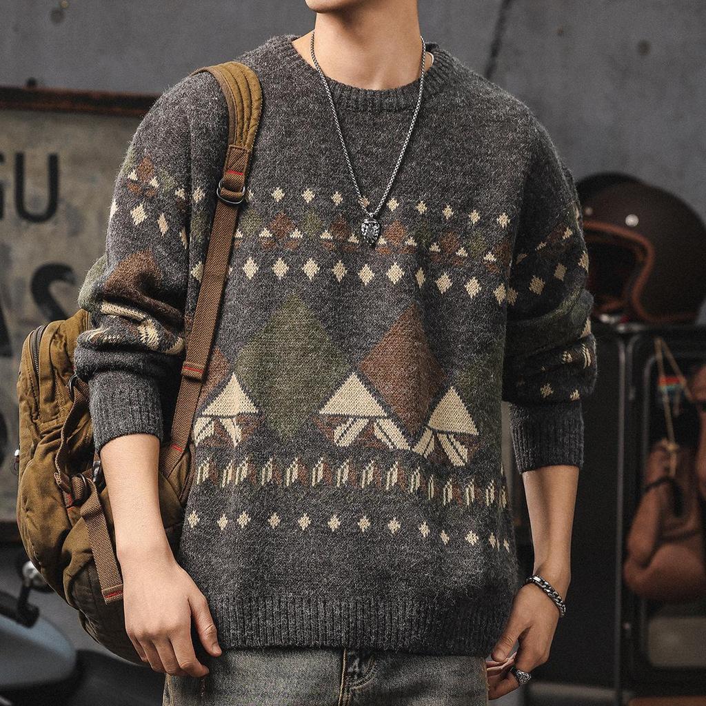 Herren Retro Ethnischer Dicker Strickpullover - Winter Übergröße Warme Schicht
