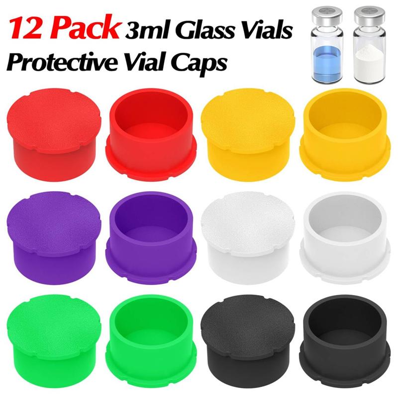 A96I-Protective Vial Caps- 12 Pack 3Ml Glass Vials 6 Assorted Colors, Leak-Proof Dust-Resistant Lids Cover For Flip Off Caps