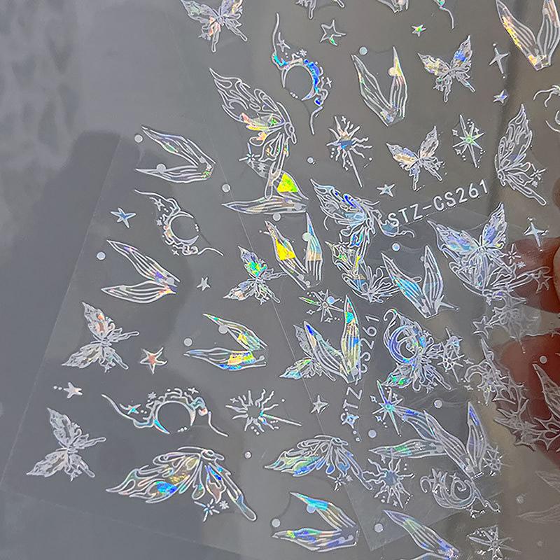 Svajingi blizgantys undinėlės uodegos drugelio nagų lipdukai kriauklės drugelio nagų lipdukai 3D nagų dailės dizaino dekoravimo lipdukai