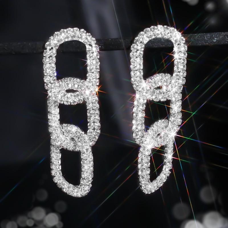 Cercei cu lanț cu strasuri strălucitoare, personalizați, exagerați, cu temperament, sute de cercei asortate, cercei pentru club de noapte, cercei pentru femei, 1 pereche