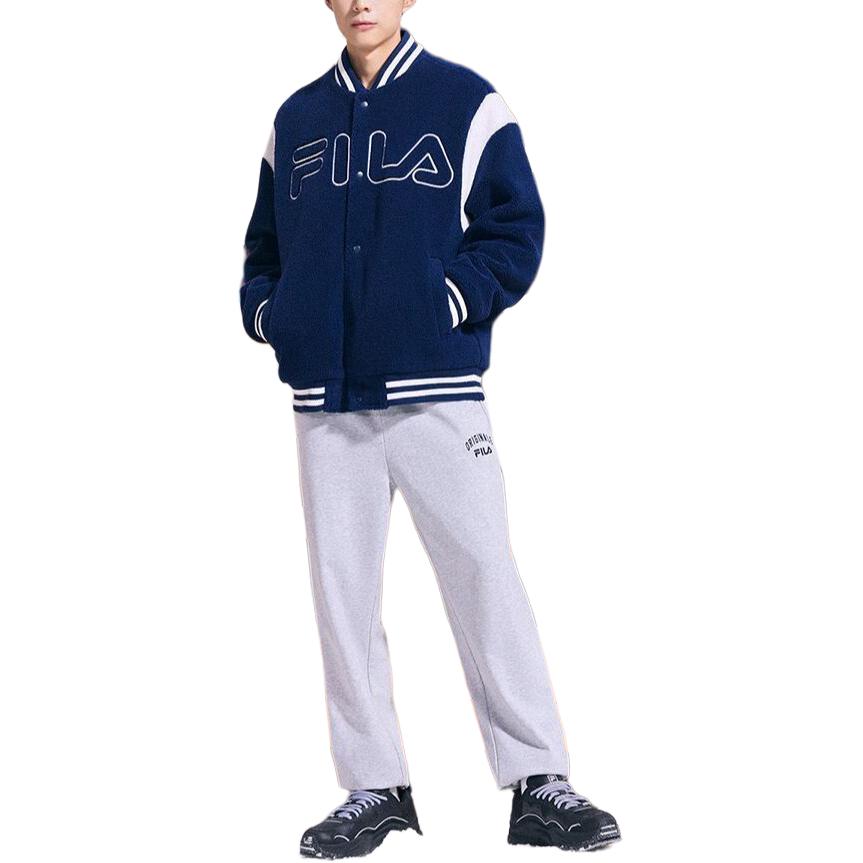 Fila Letter Color Block Single-Breasted Long Sleeve Baseball Jacket Men Jackets Deep-Dark-Blue F11M349502F-DB