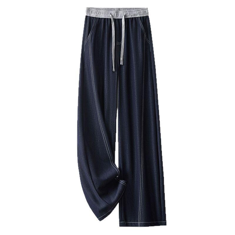 Women's 2025 Summer Denim Blue Wide-Leg Lyocell Tencel Straight Pants