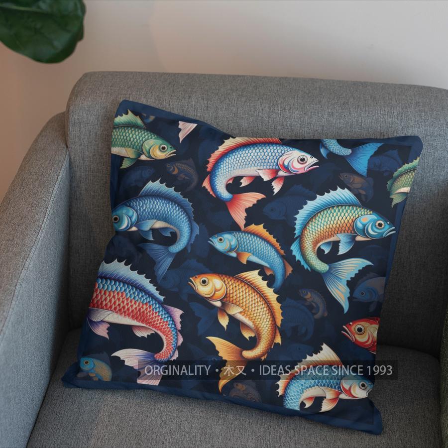2D Colorful Koi Fish Pattern Decorative Pillow Cover Pattern Cushion Cover Suitable For Sofa Bedroom Car Pillow Cover
