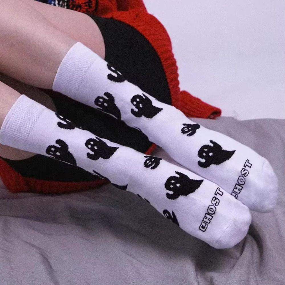 Funny Cosplay Middle Tube Socks Ghost Print Snow Boot Socks Trendy Couple Socks  Winter