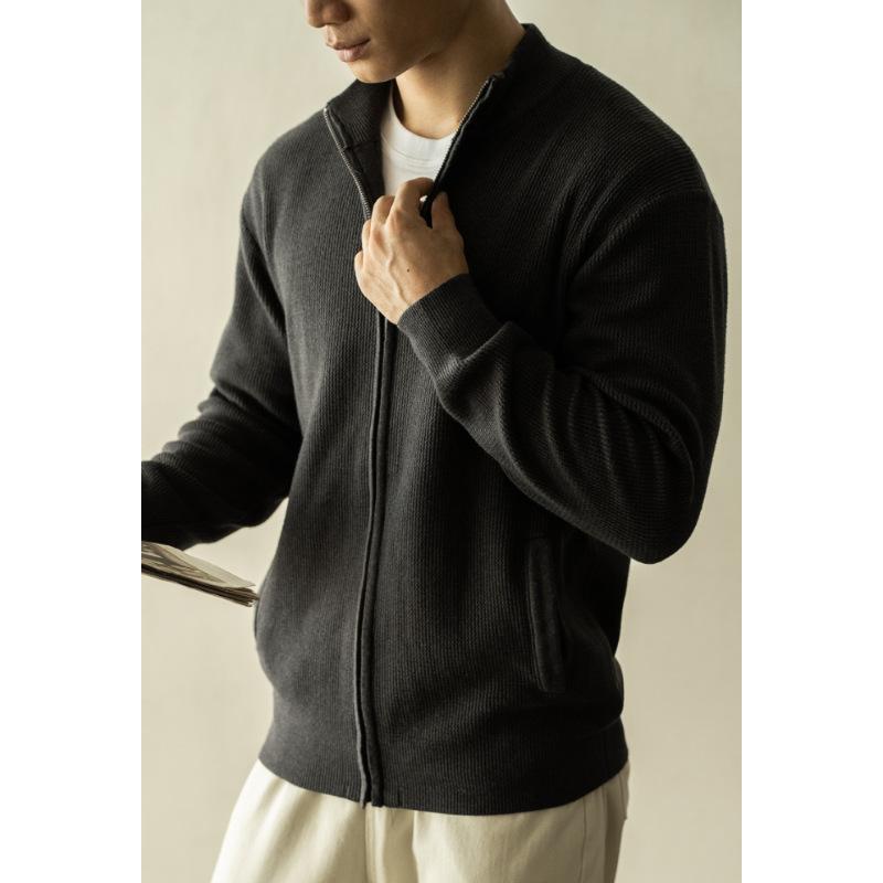 

New Spring and Autumn Knit Sweater Zipper Jacket for Men, Vintage Stand-up Collar, High-end Casual Sweater M темно-серого