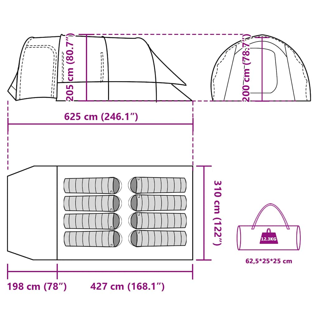 Tunnel Family Tent for 8 People Green Waterproof
