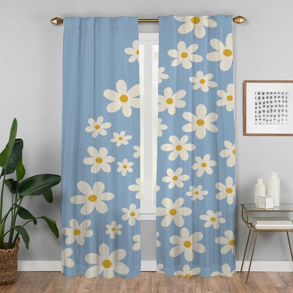 Cute Flowers Window Curtain for Room 2 Panel Kitchen Curtains Tulle for Bedroom Home Interior Curtains Shades Partition Living