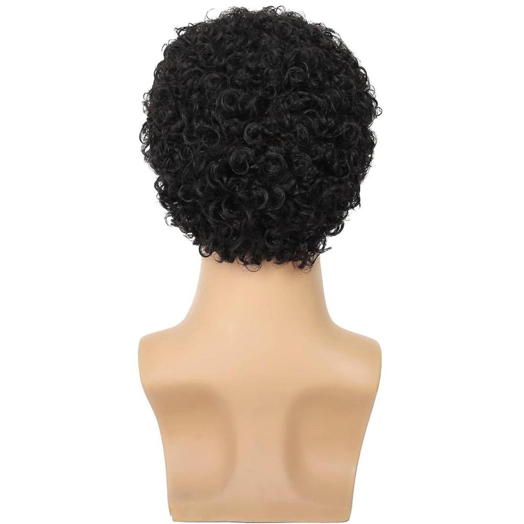 Men's Fashion Short Afro Curly Wig, Brown Tight Curls High-Temperature Fiber Hairpiece