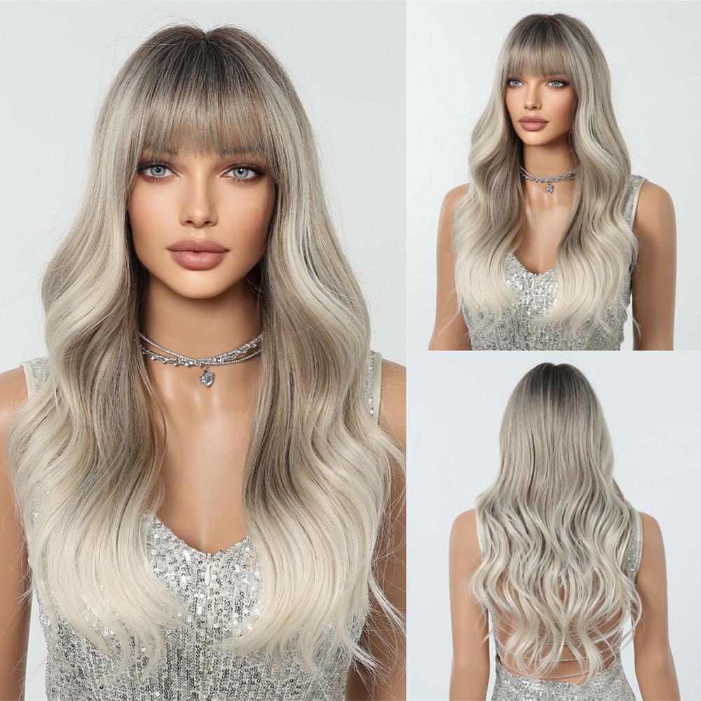 

Оранжевые волнистые синтетические парики с бликами, длинный оранжевый парик с челкой, натуральный, для повседневной носки, цветной парик для вечеринок, термостойкий