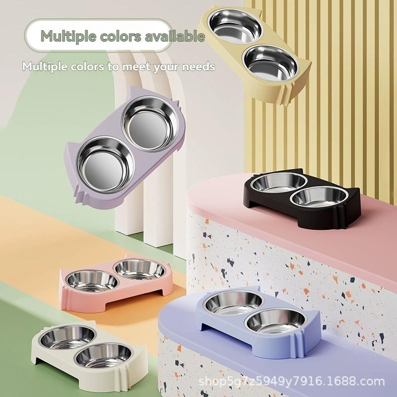 Cat Bowl Stainless Steel Cute Cat Food Bowl Cat and Dog Drinking Water Double Bowl Anti knock Large Capacity Pet Supplies