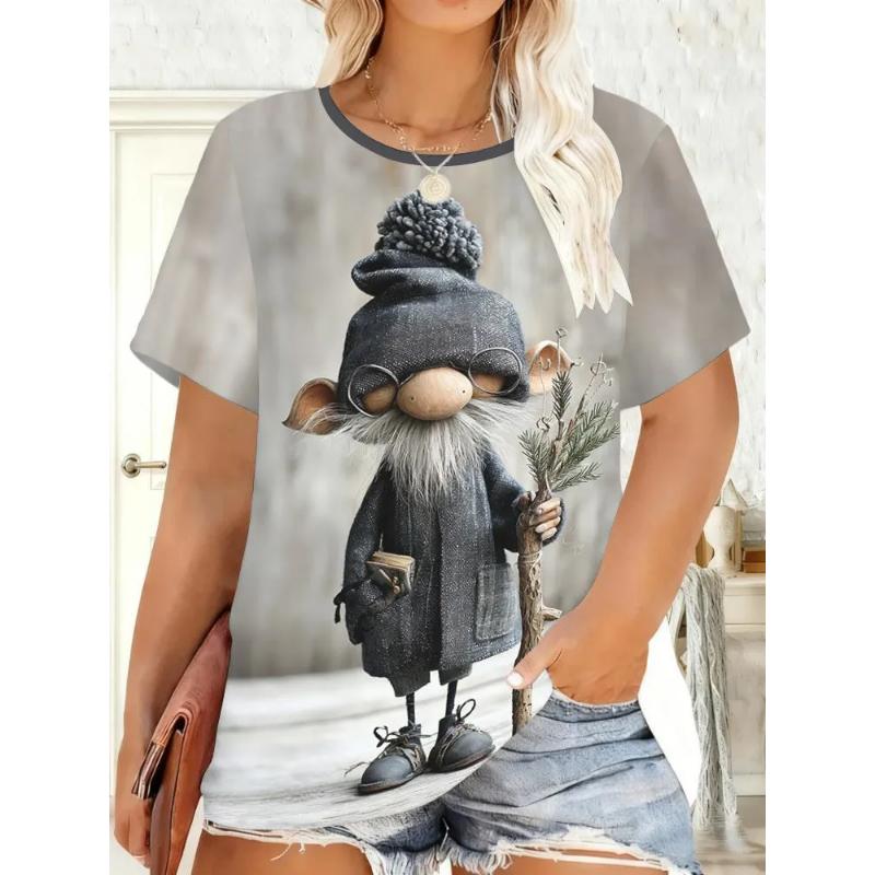 Fashion Women's Animal Short Sleeve 3D Animal Color Printing Crew Neck T-Shirt Crew Neck Short Sleeve
