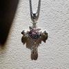 Neo-gotischer tiefroter Rosen-Oxidationssilber-Kreuz-Anhänger Lange Halskette für Damen Herren Hip-Hop Street Pullover Kette Schmuck Geschenke