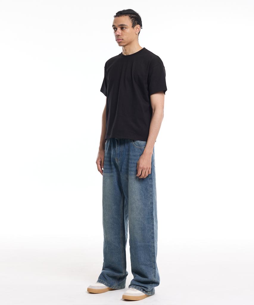 CREAM SODA LAB Men'S Standard Fit Cropped Short Sleeve Tee Black