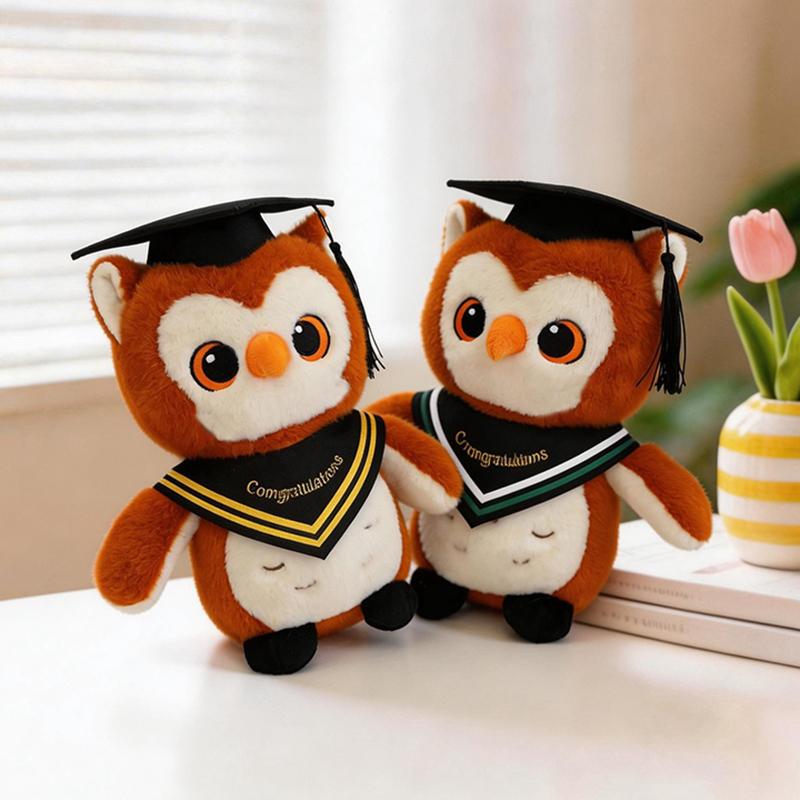 23Cm Gown Ribbon Cartoon Owl Plush Toy Stuffed Graduation Bachelor Doctor Animal Mascot Souvenir Plushie Classmate Gift