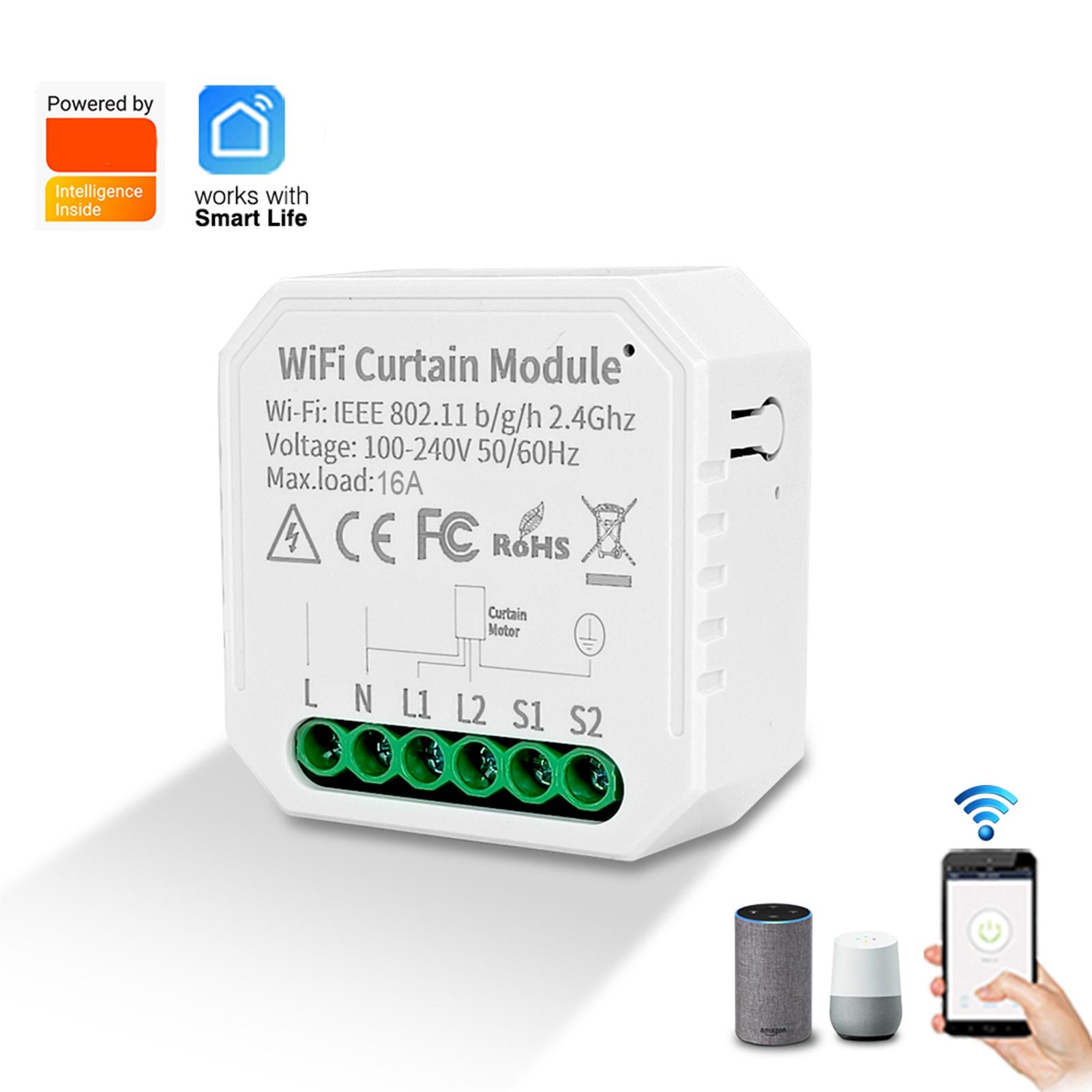 Интеллектуальный модуль управления шторами 10А Голосовое управление WiFi Двусторонний модуль для умных штор и жалюзи Smart White