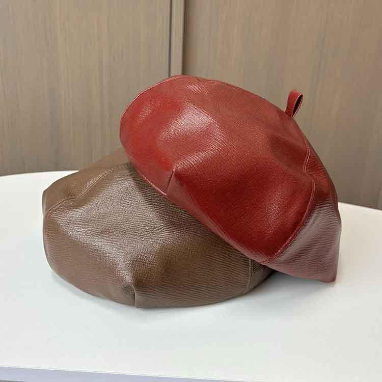 Koreansk PU læder baret børn forår og efterår Britisk alsidig litterær og kunstnerisk malerhat Hong Kong-stil græskarhat ottekantet hat trend
