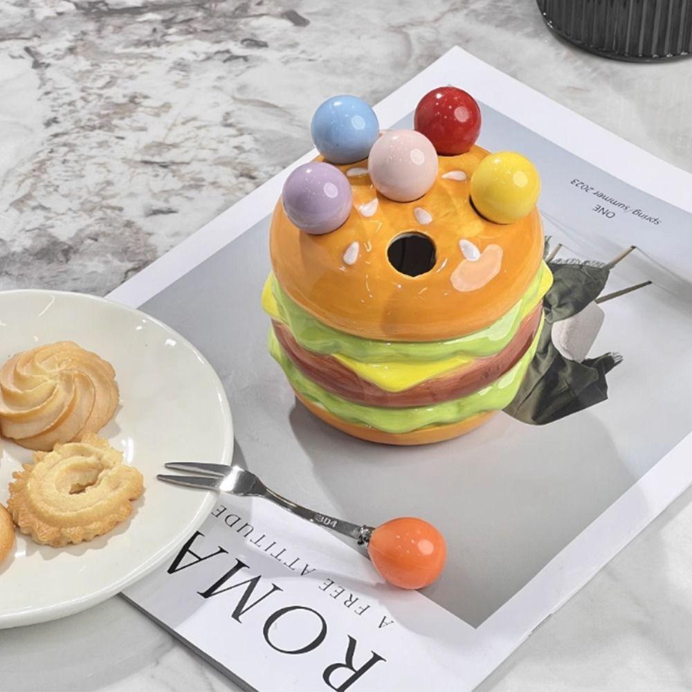 Creative Dessert Salad Fork Rustproof Cute Toothpick with Holder  Ceramic Cutlery