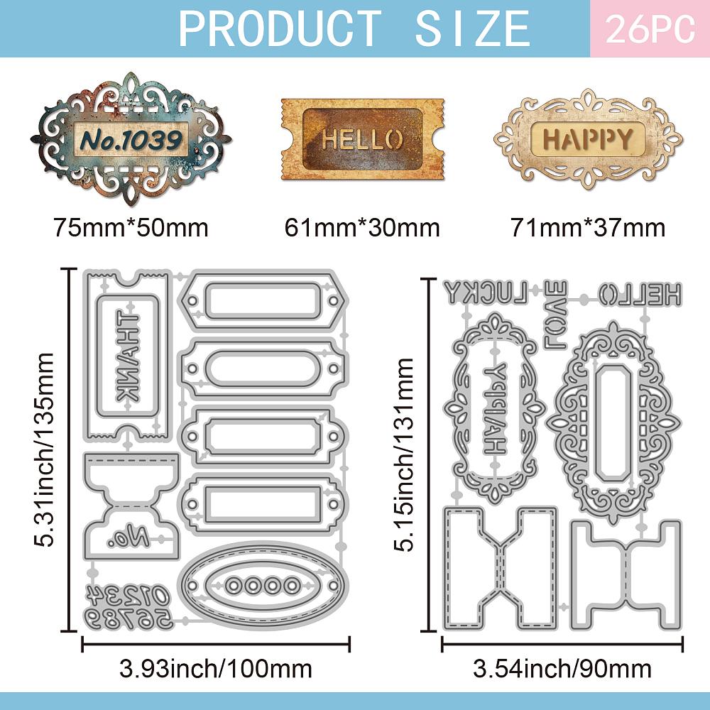2Pcs 2 Styles Nameplate Label Carbon Steel Cutting Dies Stencils for DIY Scrapbooking Photo Album Decorative Embossing Paper Card Mixed Shapes