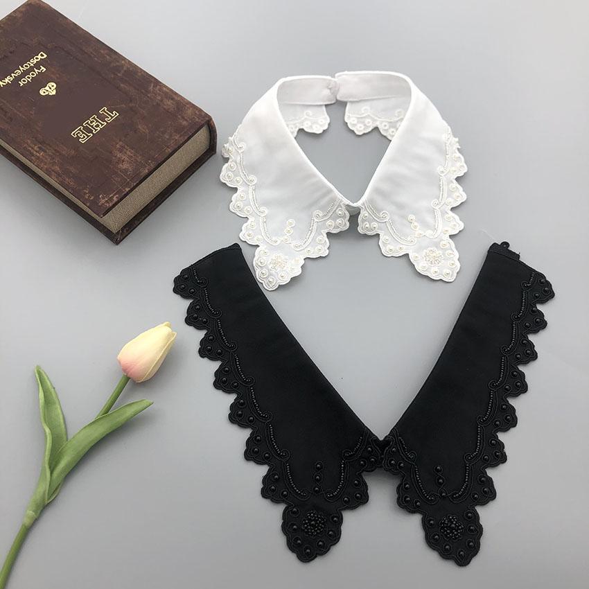 LHY Elegant Detachable Polyester Lace Beaded Fake Collar Shirt Accessory for Women Blouse Half Shirt