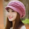 Women's Winter Knit Earflap Wool Beret with Velvet Lining for Outdoor Warmth