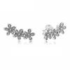 Original  Sterling Tone Pave Daisy Women Clusters Flower Statemen Poetic Blooms Stud Ear Studs Souvenir Present Popular Diy JewelryFlower