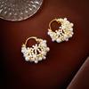 French Retro Premium Imitation Rice Pearl Ear Buckle Earrings Real Gold Electroplating Light Luxury Niche Geometric Earrings 