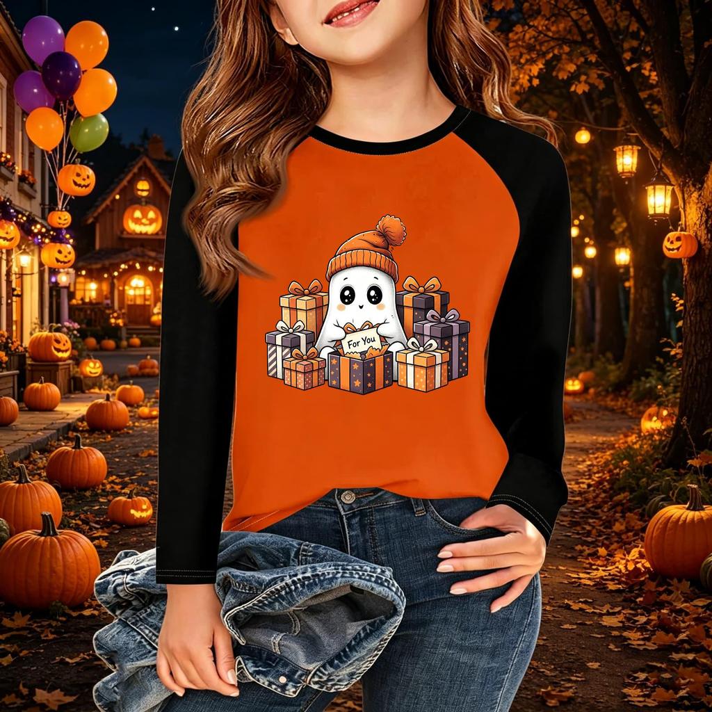 Kids' Halloween Printed Long Sleeve Neck T-Shirt for Casual Wear