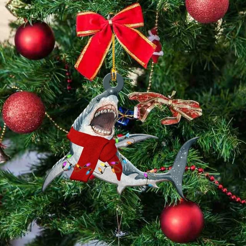 Shark Shaped Christmas Tree Hangings Decorative Pendant for Party and Vehicle Indoor Holiday Ornament Backpacks Charm
