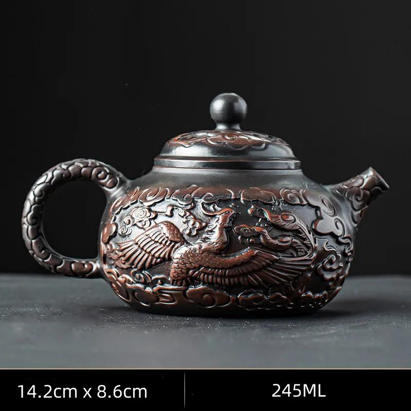 Retro Carving Purple Pottery Teapot Ceramic Household Kettle Pot Kung Fu Tea Set  Pure Handmade Teapot Teapot for Tea Puer Tea