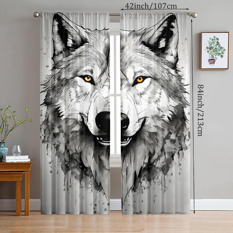 

2 шт. - Шторы из полиэстера с эскизом волчьей головы, шторы с кулиской 42*84, для спальни, гостиной, домашней комнаты, украшение 29Wx64L(75x166CM)x2