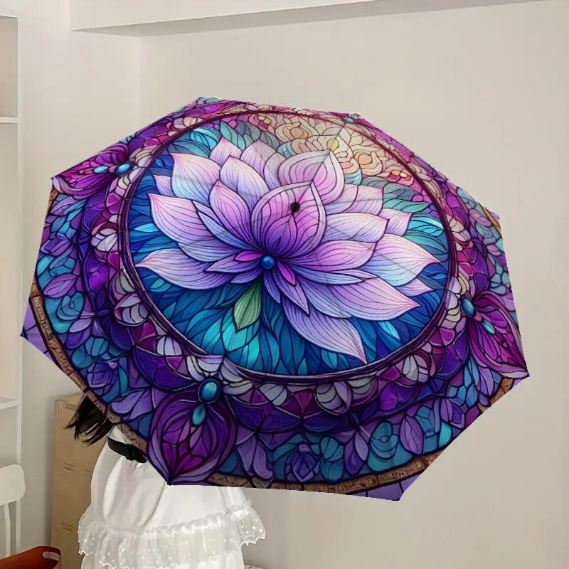 1pc Lotus Mandala Artwork Umbrella with Plastic Handle,Suitable for All Seasons Home Travel Outdoor UmbrellaDD1054
