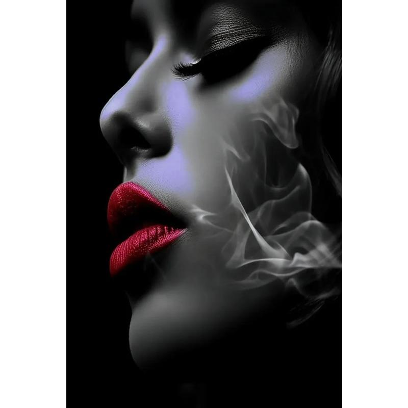 

Красные губы женщина курящая женщина черный фон плакат печать настенное искусство картины холст картина комната спальня домашний декор подарок 30X45cm Unframed