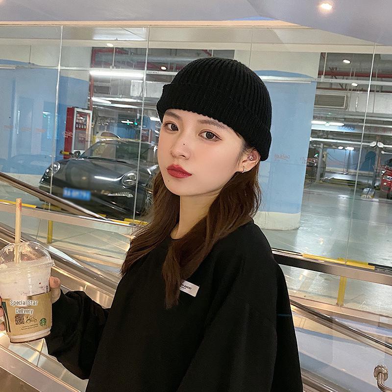 Men's Korean Style Knitted Hip-Hop Beanie - Warm, Solid Color, Large Fit for Autumn/Winter