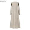 ZANZEA Women Casual Long Sleeve Loose Patchwork Long Dress