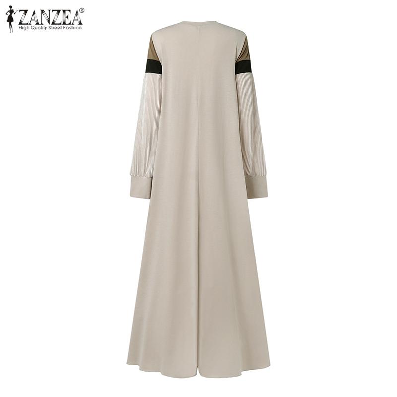 ZANZEA Women Casual Long Sleeve Loose Patchwork Long Dress