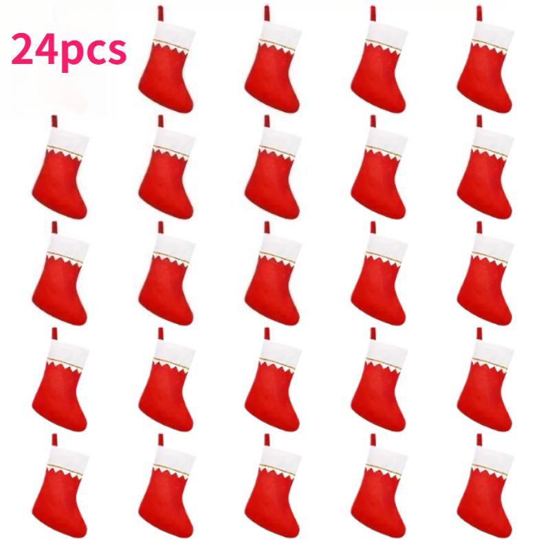 

24 Pack Felt Christmas Stockings Decoration Fabric Party Socks Candy Gift Bag Home Decor Rustic Christmas Stocking Ornament Set 36x23CM