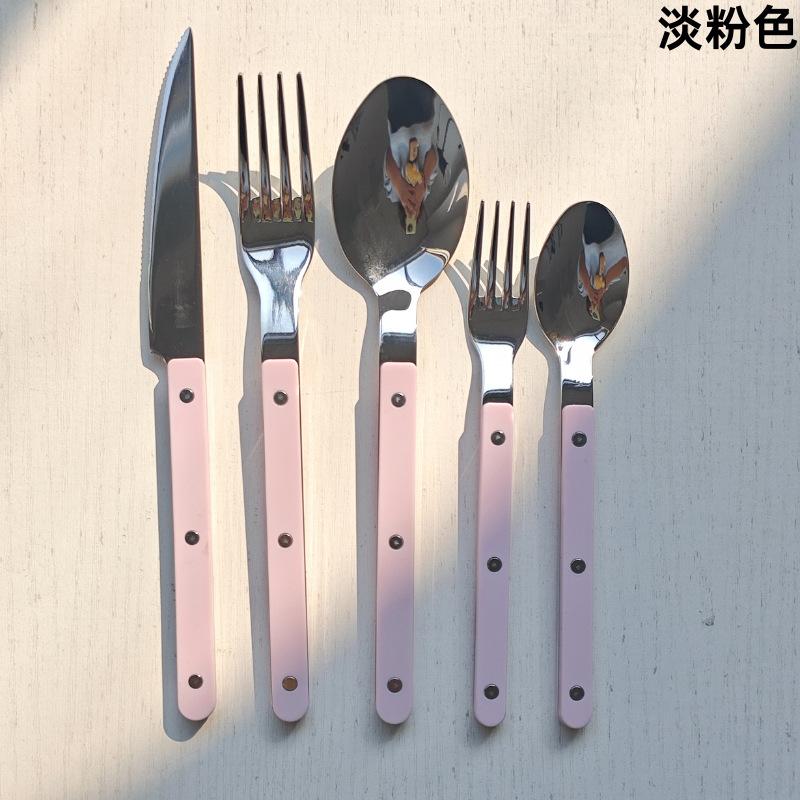 Französisches Vintage milchweißes Retro-Messer, Gabel, Gabel Butterlöffel 4-teiliges Set Haushalts-Steak-Geschirr Edelstahl-Geschirr