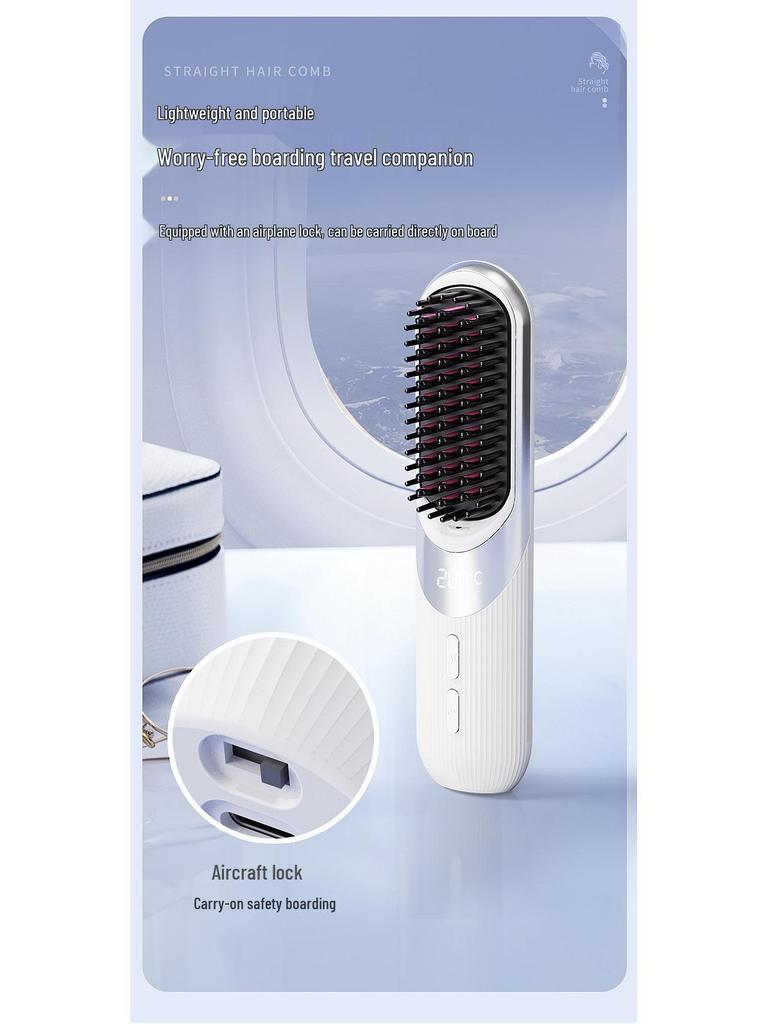 Rechargeable Portable Wireless Hair Straightener Comb with Negative Ions for Safe, Damage-Free Styling.
