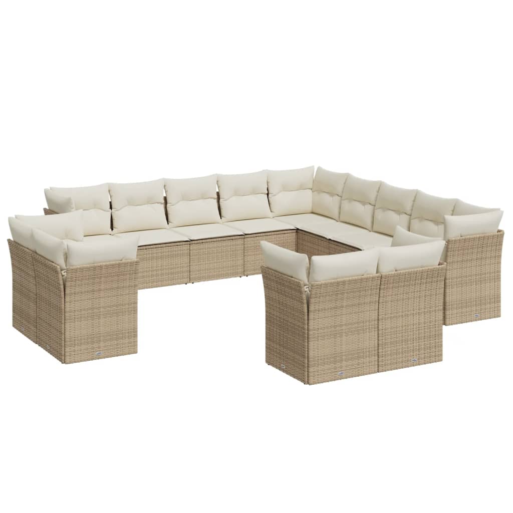 Vidaxl 13-Cz. Garden Furniture Set With Cushions, Beige, Poly Rattan