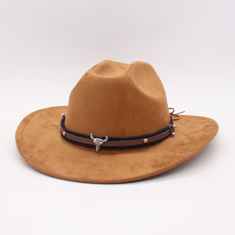 Manufacturer Cross-Border New Western Cowboy Hat Suede Jazz Top Hat Men'S And Women'S Ethnic Style Cow'S Head Felt Hat Big Eaves Hat