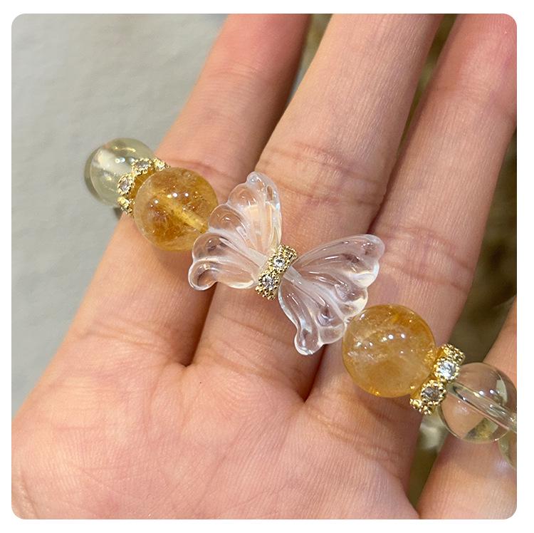 Qiaoen Women's Crystal Yellow Lemon Beaded Bracelet with Large Unique Beads